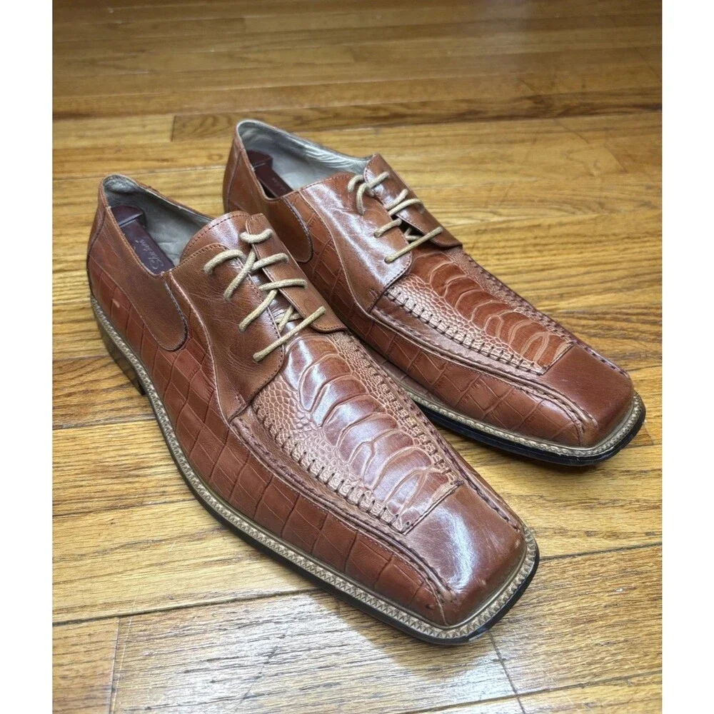 Vintage Stacy Adams Men’s Size 13 Brown Textured Croc Print Oxfords Dress Shoes